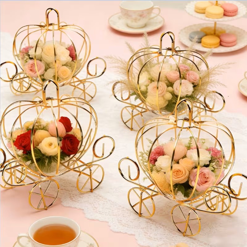 Exquisite Carriage Centerpieces with floral arrangement/candy  (Set of 4)